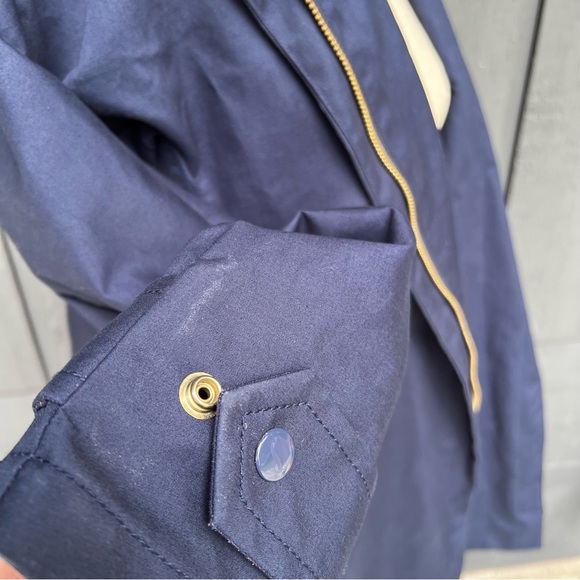 J Crew Belvedere Rain Coat Swing Trench Jacket Navy & Red Hooded - Picture 9 of 16